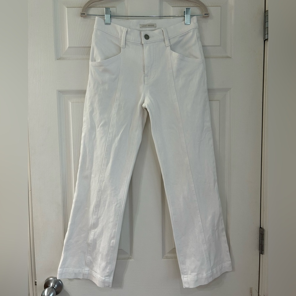 Lucky Ava Mid Rise Crop Mini Boot White Jeans